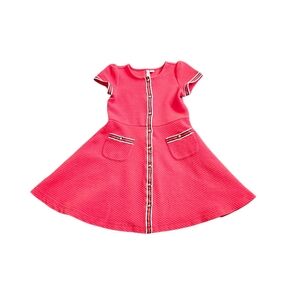 Janie and Jack Coral Red Textured Dress Size 6 Gold Buttons